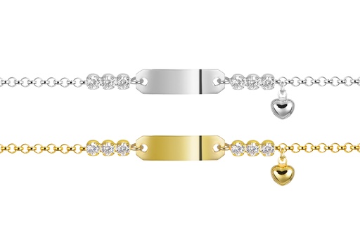 Pulsera plata 925 placa rectangular 5x18mm corazón 5mm