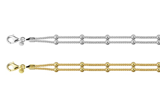 Sterling silver double chain with 3mm beads bracelet