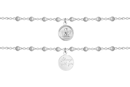 [18138B16E3PL] Sterling silver rosary with 12x10mm little angel and 7x16mm horizontal cross bracelet