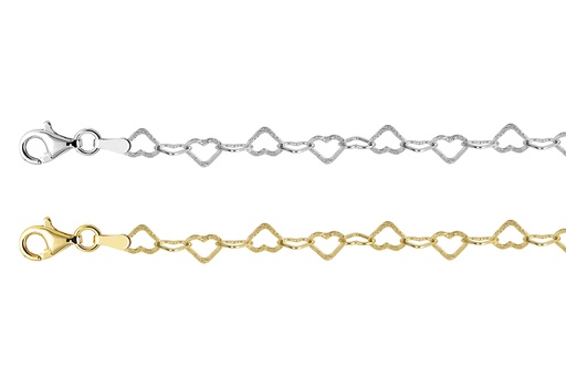 Sterling silver 5x6mm hearts with alternating sandblasted finish anklet