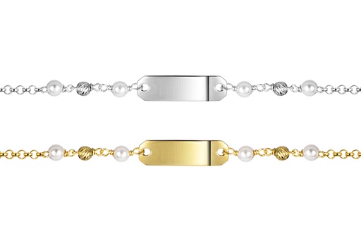Pulsera plata 925 placa rectangular 5x18x0.80mm con perlas 3mm