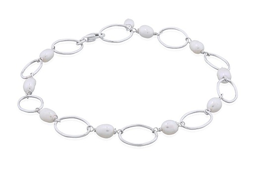 [18377B16E3PBLPL] Pulsera plata 925 perlas 4x7mm aproximadamente