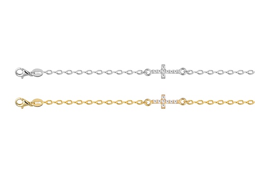 Sterling silver 4x12mm zirconia horizontal cross bracelet