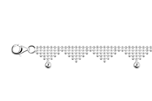 [18523A20E5PL] Sterling silver beaded mesh anklet