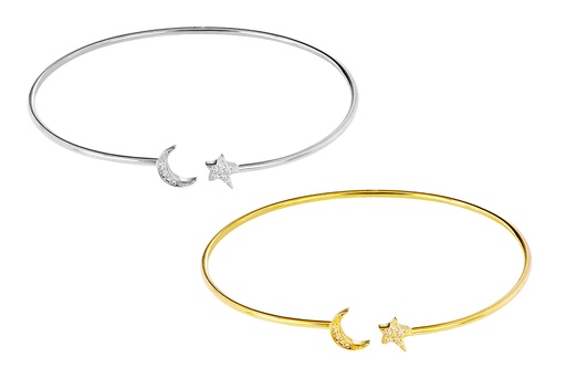Sterling silver 7x5mm star and 8x5mm moon with cubic zirconia bangle