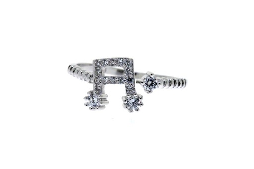 [07401A001ZBL] Anillo plata 925 zirconita abierto nota música 