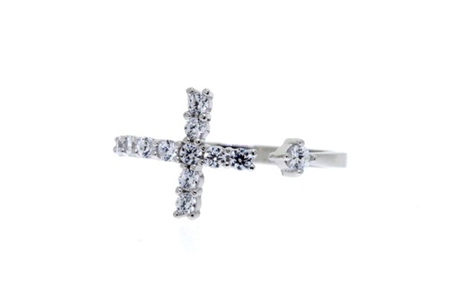 [07402A001ZBL] Anillo plata 925 zirconita abierto cruz 