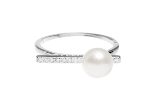 Sterling silver cz & pearl ring