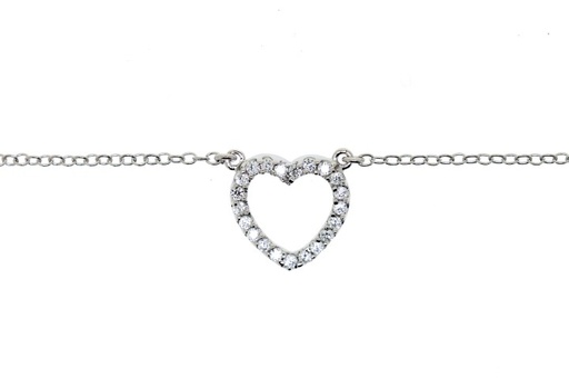 Silver 925 necklace heart cz 40+5cm rhodium