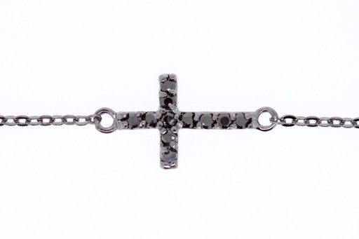 Silver 925 necklace cross cz 40+5cm rutenium plated
