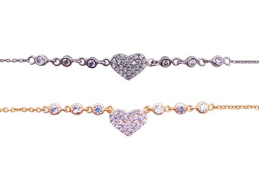 Silver 925 necklace heart cz 40+5cm rhodium