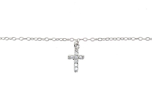 Silver 925 necklace cross cz 4 40+5cm rhodium