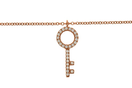 Silver 925 cz key necklace 40+5cm rose gold plated
