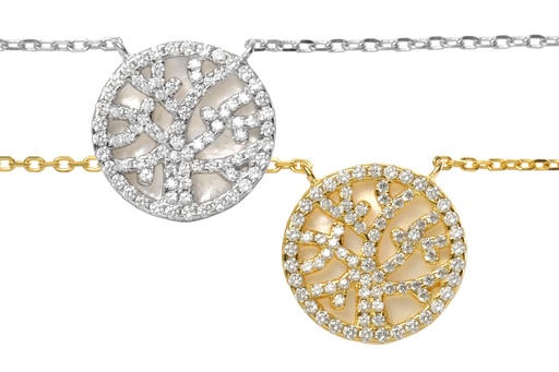 Collar plata 925 cz arbol de la vida con nacar 
