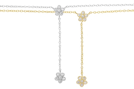 Silver 925 cz flower necklace 38+5cm rhodium