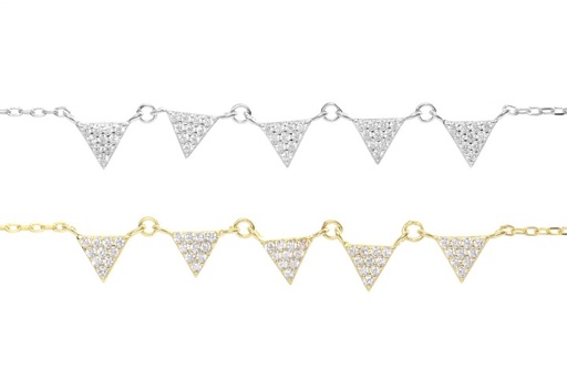 Silver 925 triangle cz necklac 38+5cm rhodium