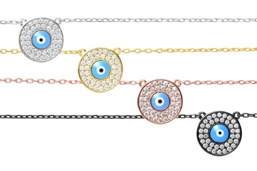 Silver 925 turkish eye necklac 38+5cm rutenium plated