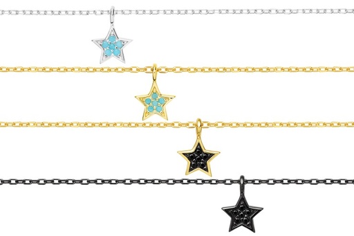 Silver 925 star necklaces cz 38+5cm rutenium plated