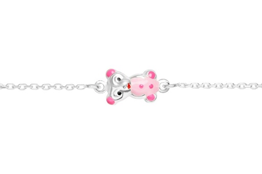 [09761E350ROS] Silver 925 enamel bear necklac 35+5cm sterling silver
