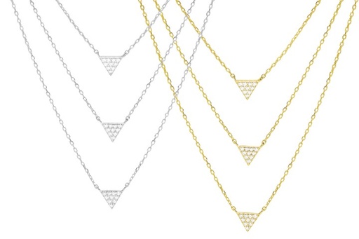 Collar plata 925 triangulos triple cadena cz 