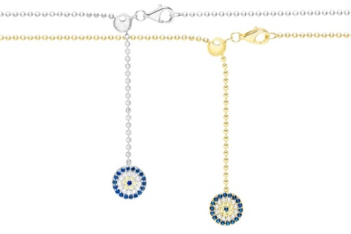 Collar plata 925 cz ojo turco c/cadena corredera 