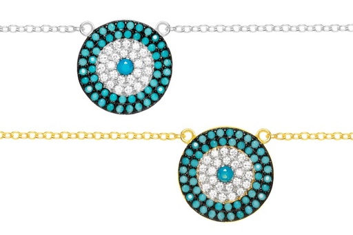 Collar plata 925 zirconita ojo turcoc/cz turquesa 