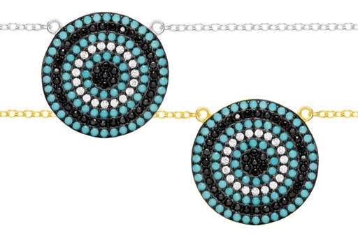 Collar plata 925 zirconita ojo turcoc/cz turquesa 