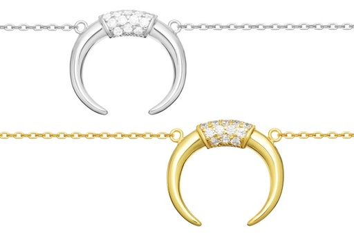 Silver 925 horn cz necklace 38+5cm rhodium