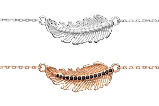 Silver 925 feather cz necklace 38+5cm rose gold plated