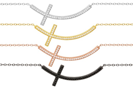 Collar plata 925 con zirconita cruz apaisada 