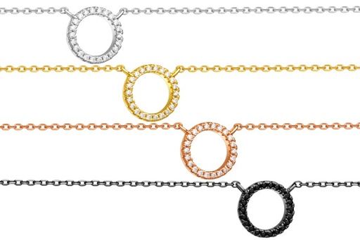 Silver 925 cz necklace 38+5cm rutenium plated