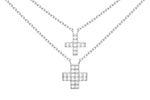 [10928C381ZBL] Collar plata 925 dos cruces con zirconita 