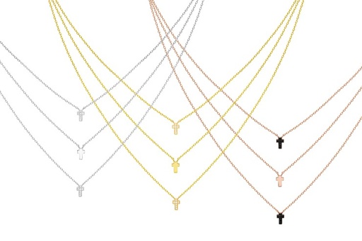 Sterling silver zirconia cross triple chain necklace