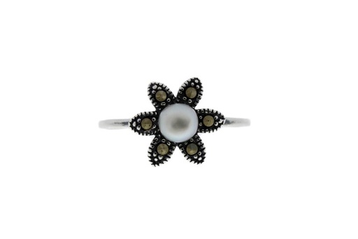 Anillo plata 925 marquesita flor perla cultivada 