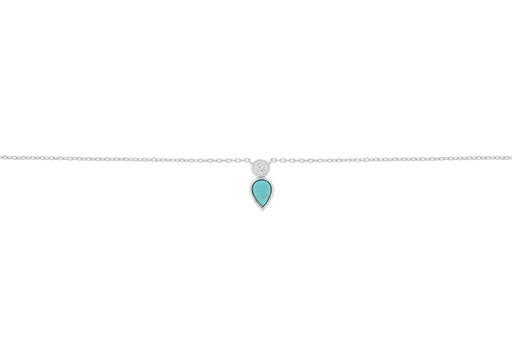 [11341C381ZBL] Silver 925  cz & turquoise nec 38+5cm rhodium