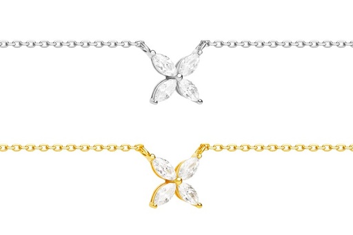 Silver 925 flower cz 38+5cm rhodium