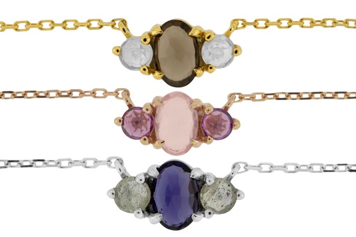 Silver 925 necklace semi preci 38+5cm rose gold plated