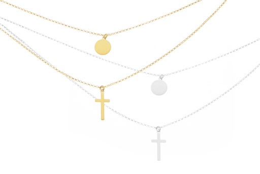 Collar plata 925 doble placa 10mm y cruz