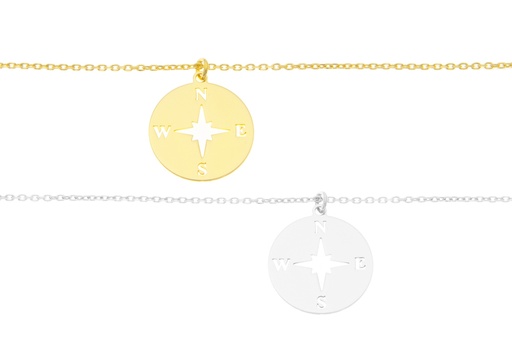 [13004C3800DO] Silver 925 compass rose neckla 38+5cm sterling silver