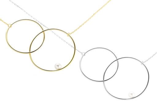 Collar plata 925 dos circulos c/perla 5mm + alargo 