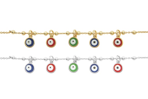 Collar plata 925 bolitas con ojo turco esmaltado 