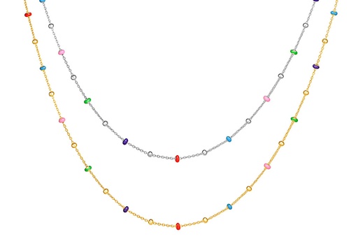 Silver 925 enamel necklace 38+5cm rhodium