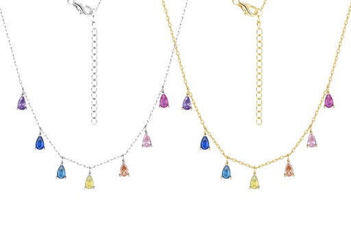 Silver 925 mix cz necklace 38+5cm rhodium