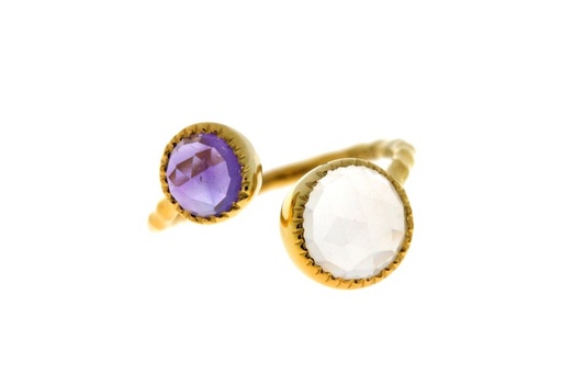 Anillo plata 925 cuarzo rosa y amatista abierto 