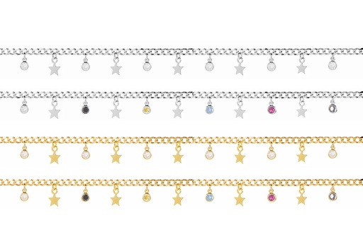 Collar plata 925 barbada estrellas con zirconita 