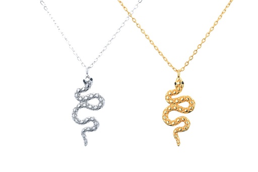 Silver 925 snake necklace with cz 38+5cm rhodium