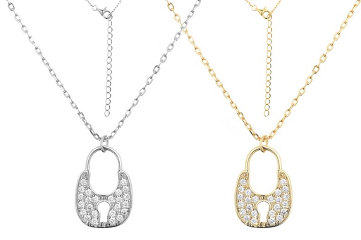 Collar plata 925 con colgante de candado zirconita 