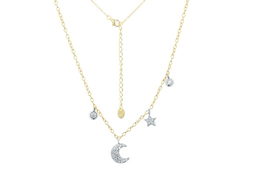 [14644N0038E5BLM6] Collar plata 925 con charm  luna, estrella zirconita