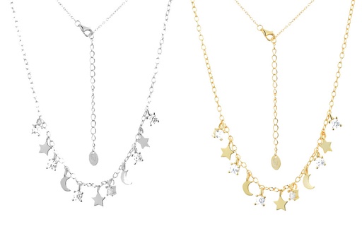 Collar plata 925 con mini charm luna, estrella zirconita