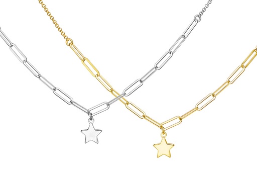 Sterling silver rectangular rolo link necklace with star
